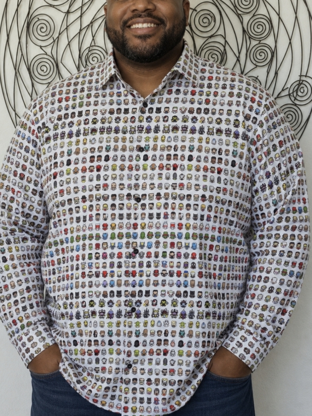 Luciano Visconti Men’s 2XL Button-Up Shirt Marvel Star Wars Chibi Print Novelty